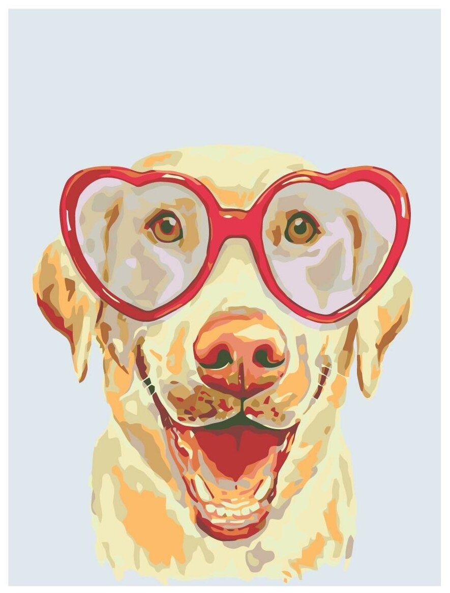 Картина по номерам, "Живопись по номерам", 30 x 40, A224, пёс, веселье, животное, очки, сердце, любовь