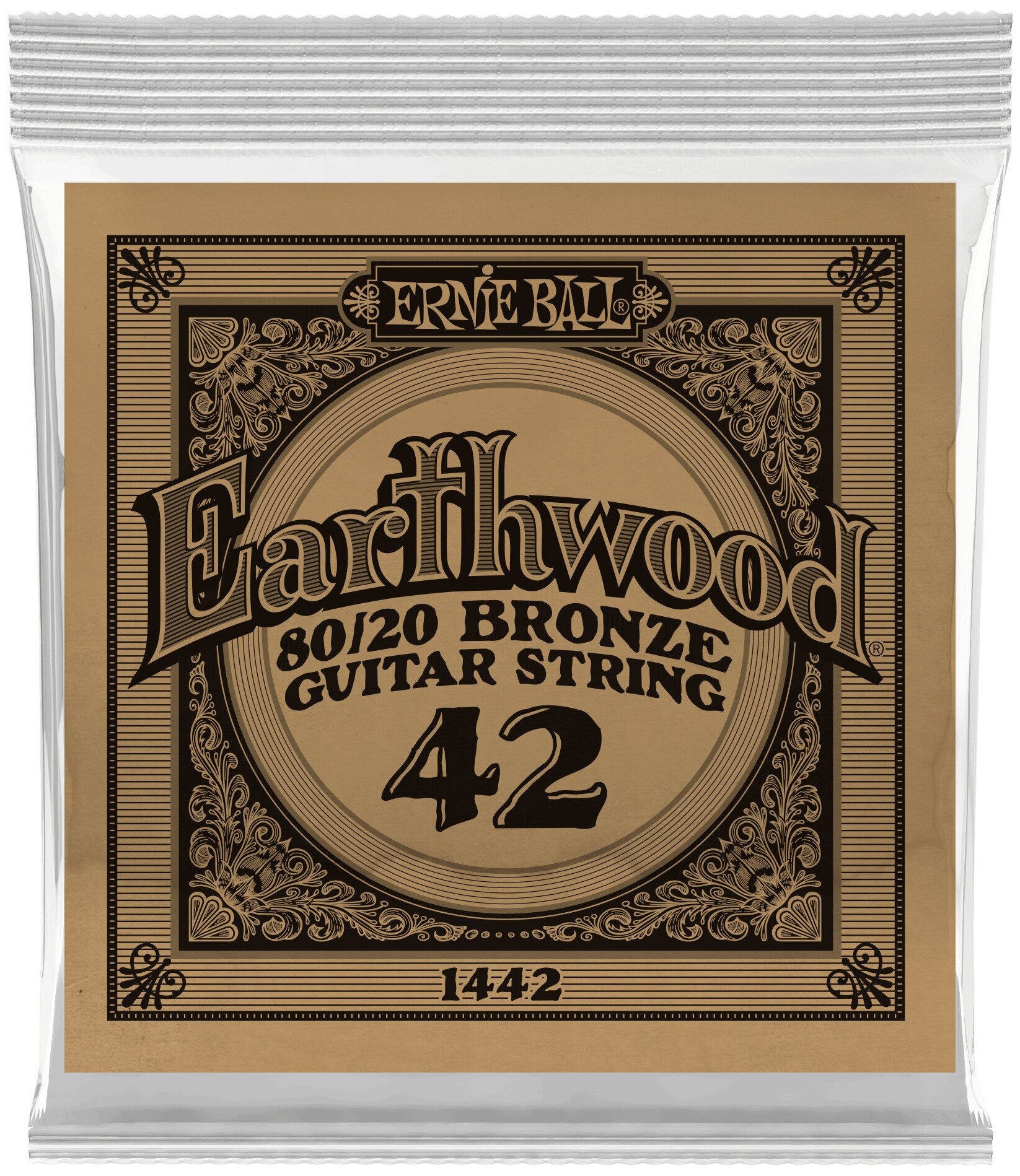 Струна одиночная для акустической гитары Ernie Ball P01442, Калибр: 42, сталь, покрытая латунью