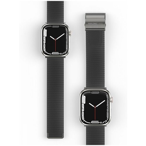 Ремешок для Apple Watch 45mm Amazingthing Metal Black, металлический браслет для умных часов Эпл Вотч, миланская петля для наручных часов Watch 3/4/5/6