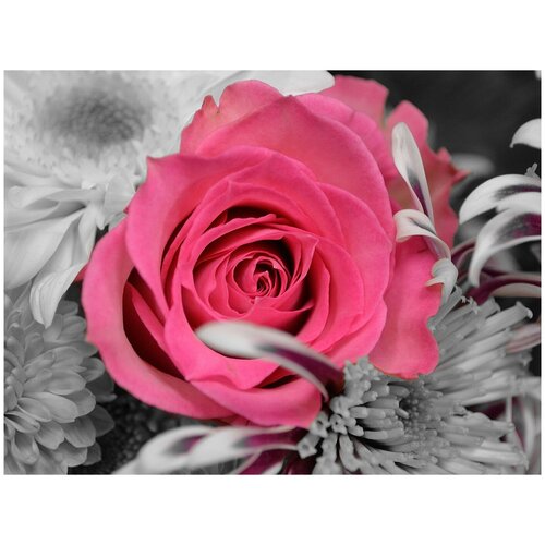 Алмазная мозаика на холсте 15х20 Роза на сером фоне, 7 цветов