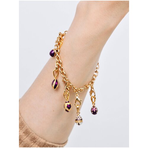 Браслет-цепочка СВ, кристалл, эмаль, размер 20 см, фиолетовый, золотистый