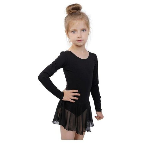 фото Grace dance купальник для хореографии х/б, длинный рукав, юбка-сетка, размер 38, цвет чёрный