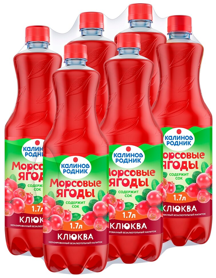 Напиток сокосодержащий Калинов Родник Морсовые ягоды Клюква, 6 шт по 1,7 л
