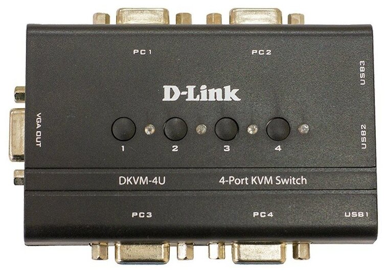 DKVM-4U/C2A 4-port KVM Switch with VGA and USB ports. Control 4 computers from a single keyboard monitor mouse Supports video resolutions up to 204