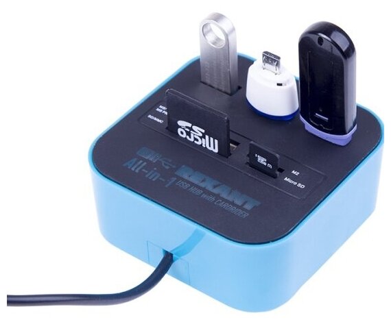 Разветвитель USB на 3 портакартридер все в одном черный