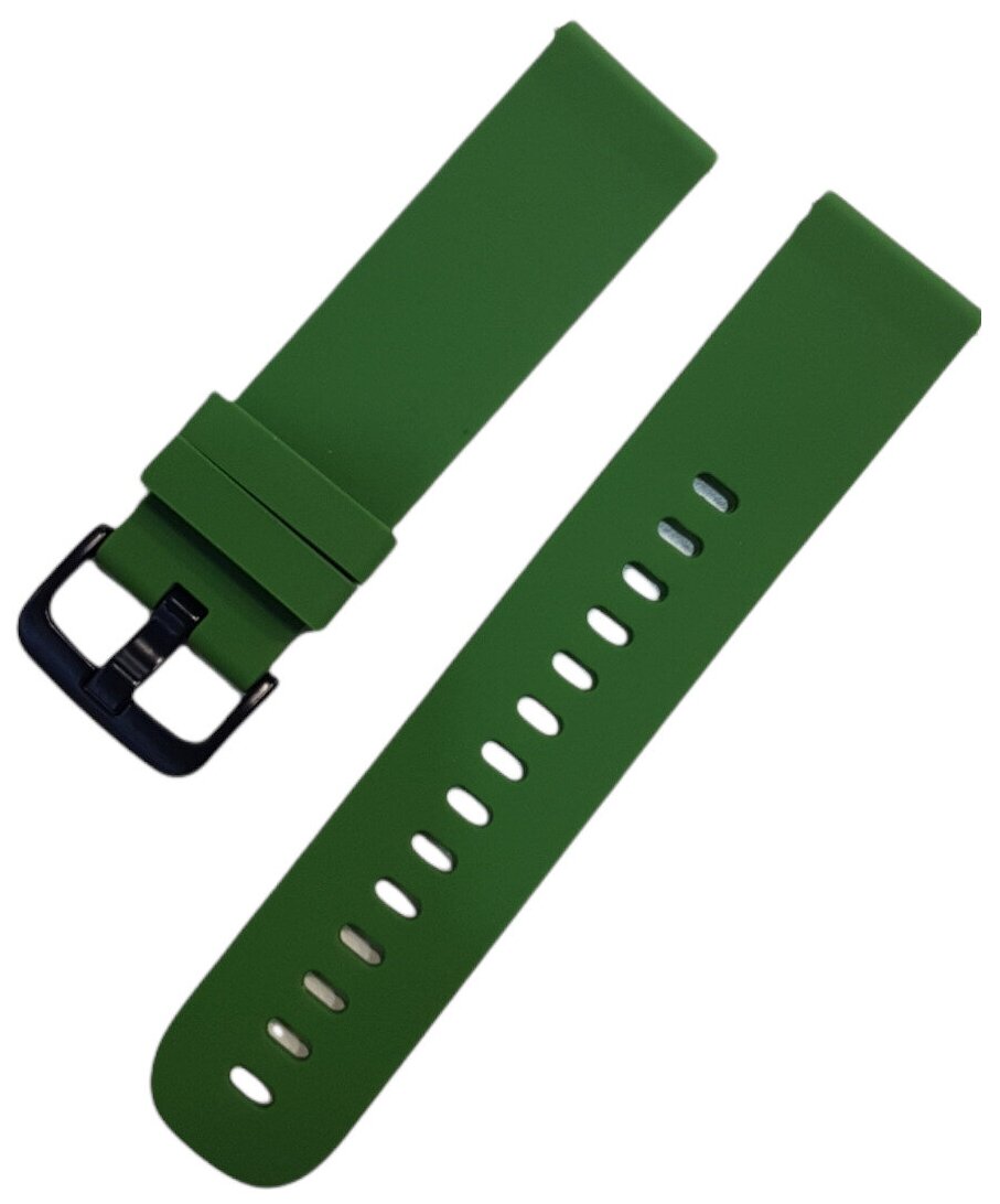 Ремешок силиконовый для наручных часов 22 мм зеленый.
