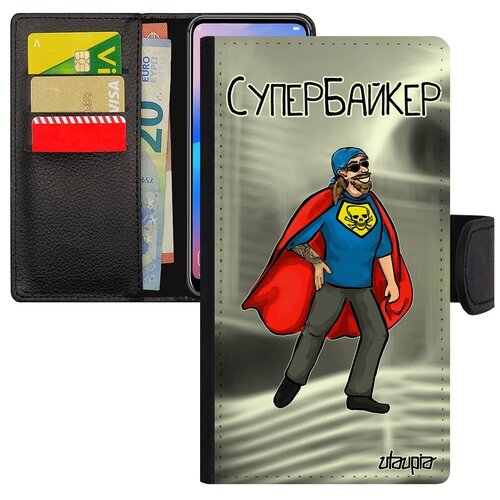 фото Защитный чехол книжка для мобильного // samsung galaxy s7 // "супербайкер" смешной комикс, utaupia, серый