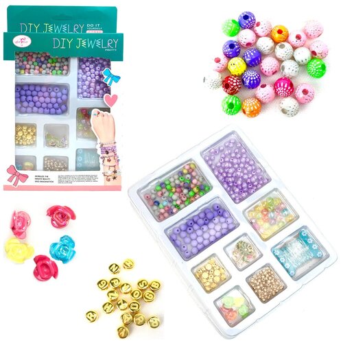 Купить Игровой набор для создания украшений Diy Jewelry, набор для творчества для девочек, набор для создания браслетов, набор бусинок, 23х15х3 см, Play Smart, фиолетовый, пластик