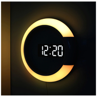 Многофункциональные настенные RGB часы / Часы с термометром, будильником и пультом управления