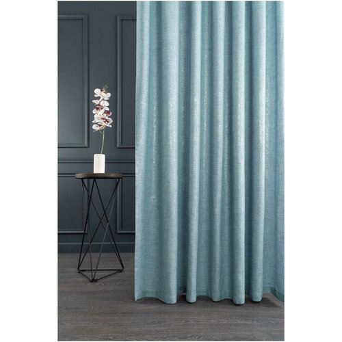 Портьерная штора PEORA Лен с серебром А3453 С12 Голубая 200*260
