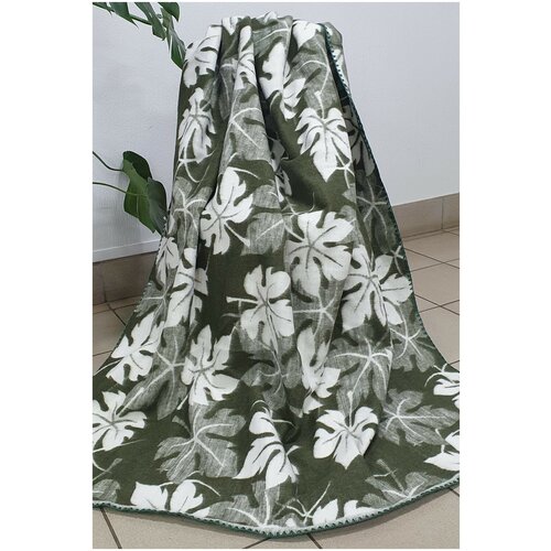 Одеяло шерсть 15% Жаккард 140х205 5-листья (цвет зеленый)
