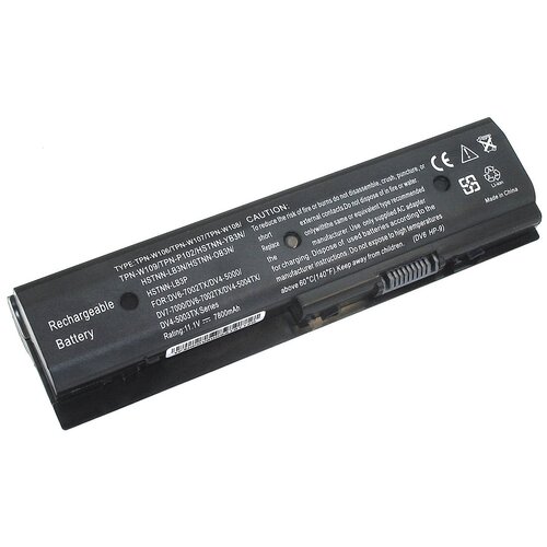 Аккумуляторная батарея для ноутбука HP DV6-7000 DV6-8000 (HSTNN-LB3N) 7800mAh OEM черная аккумулятор для ноутбука hp dv6 7000 dv6 8000 hstnn lb3n mo06 11 1v 7800mah