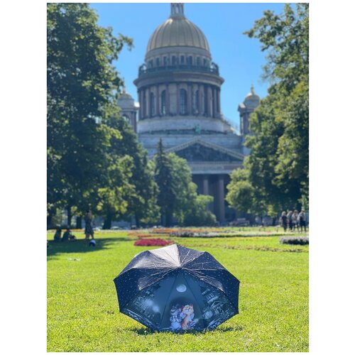 зонт женский полуавтомат питерские коты с шариком Мини-зонт серый, синий