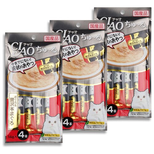 Лакомство INABA Ciao соус для кошек Хон Магуро (мраморная вырезка с животика тунца) (профилактика заболеваний), 3 уп. х 56 гр