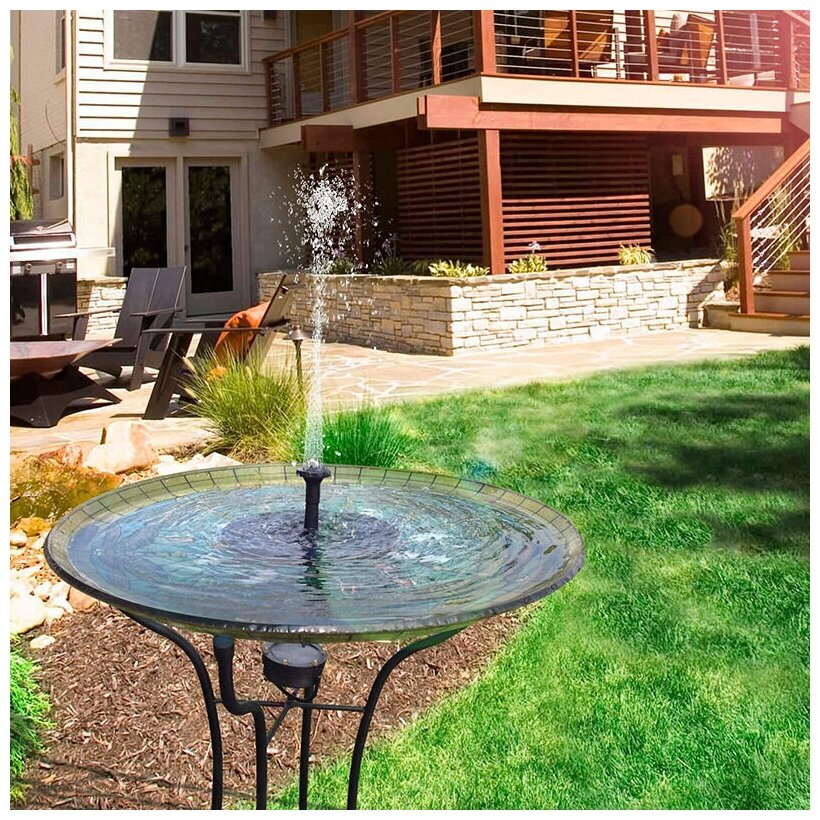 Плавающий Мини-фонтан с LED подсветкой на солнечной батарее / Фонтан садовый / Уличный фонтан - фотография № 7