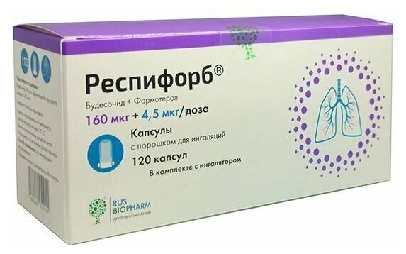 Респифорб капс. с пор. д/инг. (с ингалятором), 160 мкг+4.5 мкг, 120 шт.