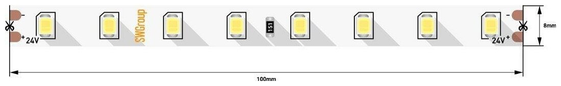 Светодиодная лента "SWG" 7,2 Ватт/метр 80 LED/метр 2835SMD холодный белый 5M 003594 - фотография № 1