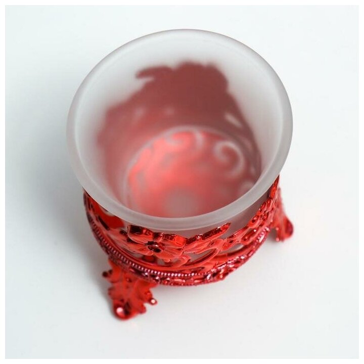 Подсвечник стекло, пластик на 1 свечу "Цветы" красный 6,5х6х6 см - фотография № 2