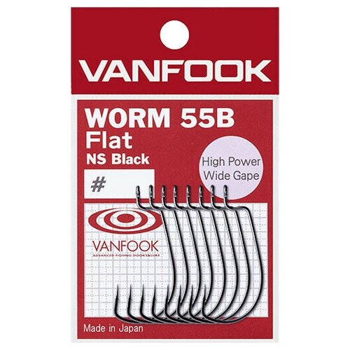 vanfook крючок офсетный vanfook worm 55b размер 6 0 4шт stealth black Крючок офсетный Vanfook WORM-55B Flat, NS Black №3/0