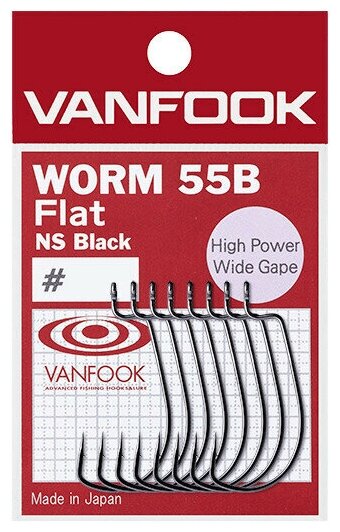 Крючок офсетный Vanfook WORM-55B Flat, NS Black №1/0