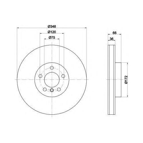 Диск тормозной BMW 5 F10/11/7 F01-04 передний левый вент. D 348мм.