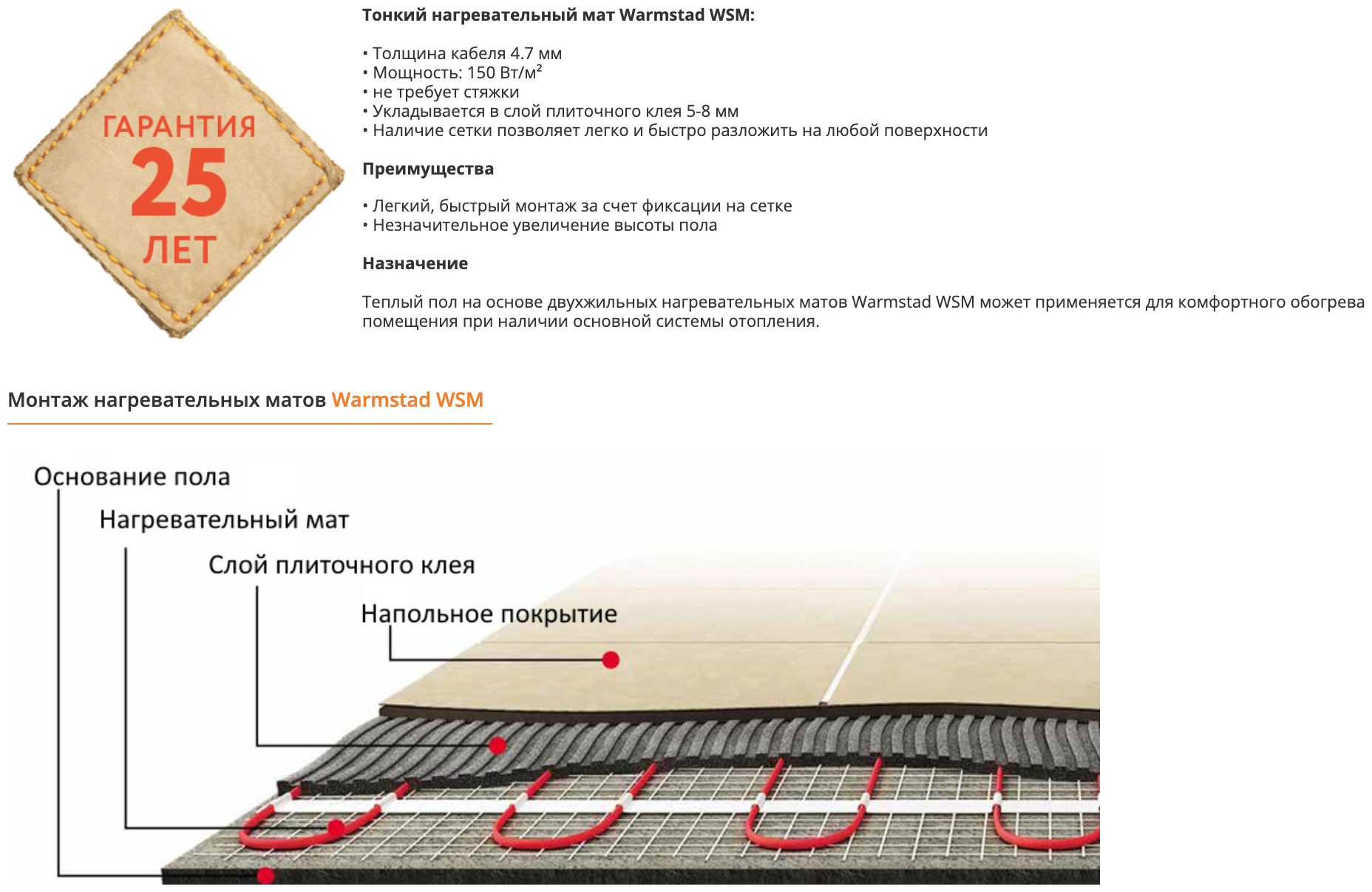 пол теплый (мат) 7,00 м2 - 1060 Вт Warmstad WSM двухжильный - фото №11