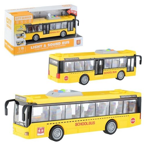 Автобус 1:16 (свет, звук) на батарейках, в коробке автобус 1 16 инерционный на батарейках свет звук желтый с
