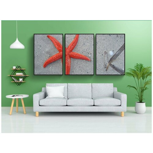 фото Набор модулных постеров для интерьера "морская звезда, пляж, песок" 60x90 см. в тубусе, без рамки lotsprints