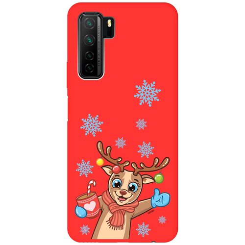 фото Силиконовая чехол-накладка silky touch для huawei nova 7 se / honor 30s с принтом "christmas deer" красная gosso