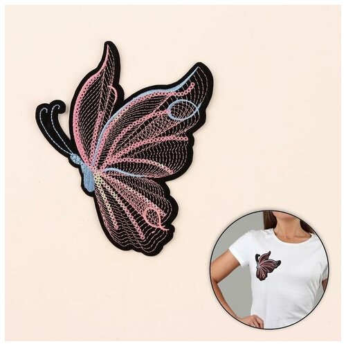 Термоаппликация «Бабочка», с пайетками, 15 ? 12 см, цвет чёрный/розовый