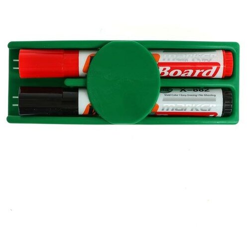 Набор: губка магнитная - стиралка маркера с магнитной доски + 2 водных маркера, цвета микс