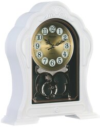 Большие настольные белые винтажные часы MIRRON F708C Б/Декоративные классические каминные часы/Интерьерные часы белые с маятником/Золотой (светлый) циферблат/Металлический циферблат