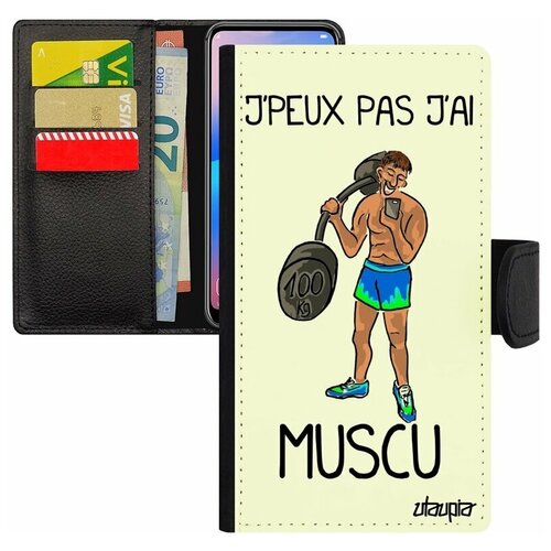 фото Чехол книжка на смартфон apple iphone 8, "не могу - у меня бодибилдинг!" комикс карикатура utaupia