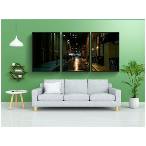 фото Набор модулных постеров для интерьера "улица, ночь, город" 60x90 см. в тубусе, без рамки lotsprints