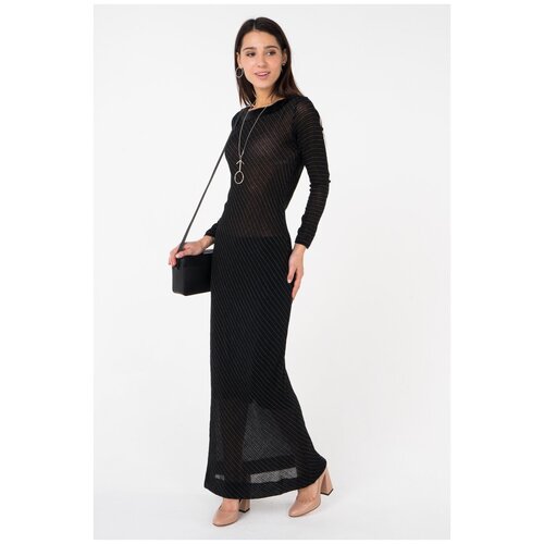 фото Двухсоставное платье макси с бархатным кантом на горловине l0107 черный 42 lapshina