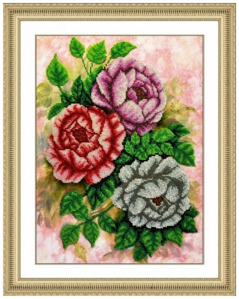 Чайные розы #Б-1209 Паутинка Набор для вышивания 28 x 38 см Вышивка бисером