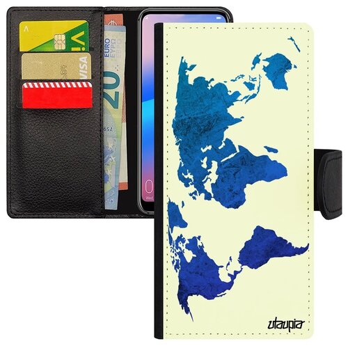 фото Противоударный чехол-книжка на мобильный // samsung galaxy a12 // "карта мира" география дизайн, utaupia, белый