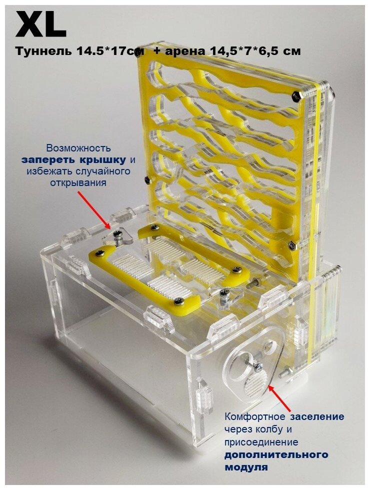 Вертикальная муравьиная ферма "Yellow" XL Люкс 14*9*17см - фотография № 2