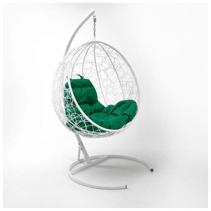 Подвесное кресло кокон "Капля" зелёная подушка, стойка - фотография № 1