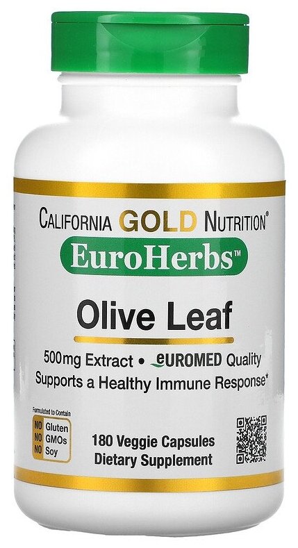 Капсулы California Gold Nutrition Olive Leaf, 180 г, 500 мг, 180 шт.