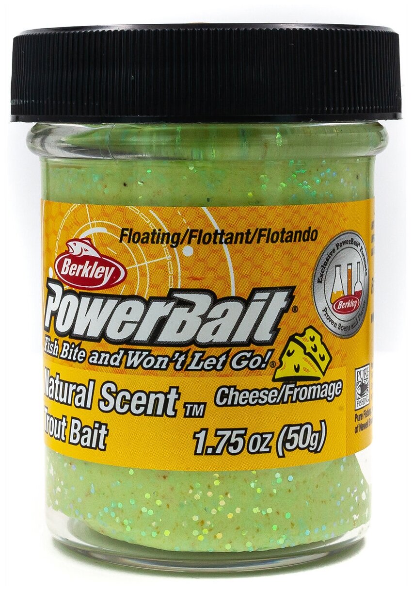 Форелевая паста BERKLEY PowerBait Natural SCENT Сыр, Желто-зеленый, 50 гр. Glitter 1376756