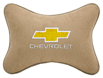 Автомобильная подушка на подголовник алькантара Beige с логотипом автомобиля Chevrolet