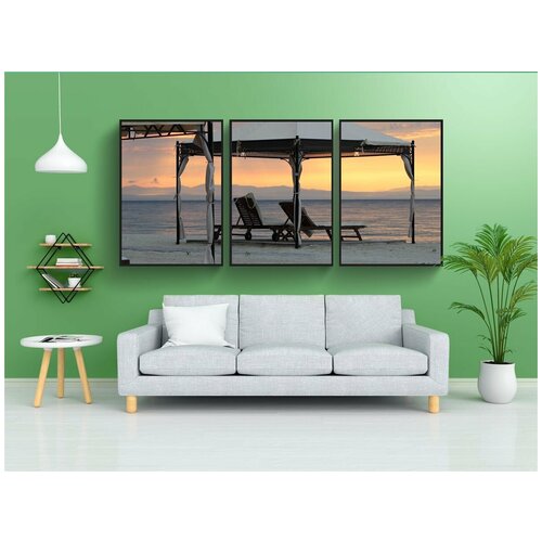 фото Набор модулных постеров для интерьера "пляж, шезлонг, восход солнца" 60x90 см. в тубусе, без рамки lotsprints
