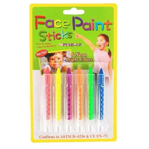 фото Набор карандашей для грима 6 штук face paint sticks боди-арт карандаши неоновые цвета baziator