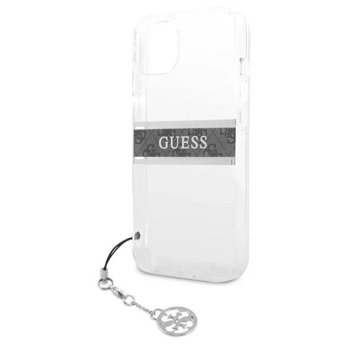 фото Guess для iphone 13 чехол pc/tpu 4g stripe hard tranparent +silver charm