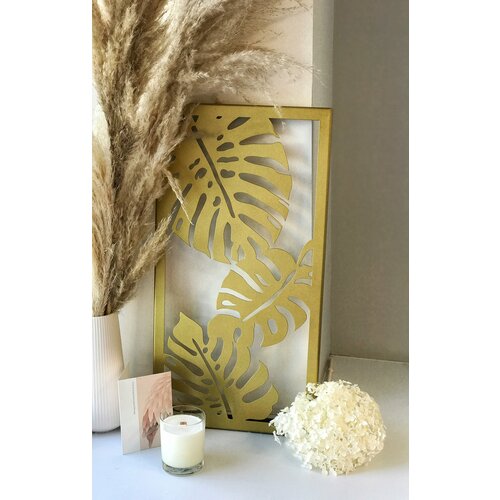 Декоративное панно Красивое железо из металла золотое монстера 1