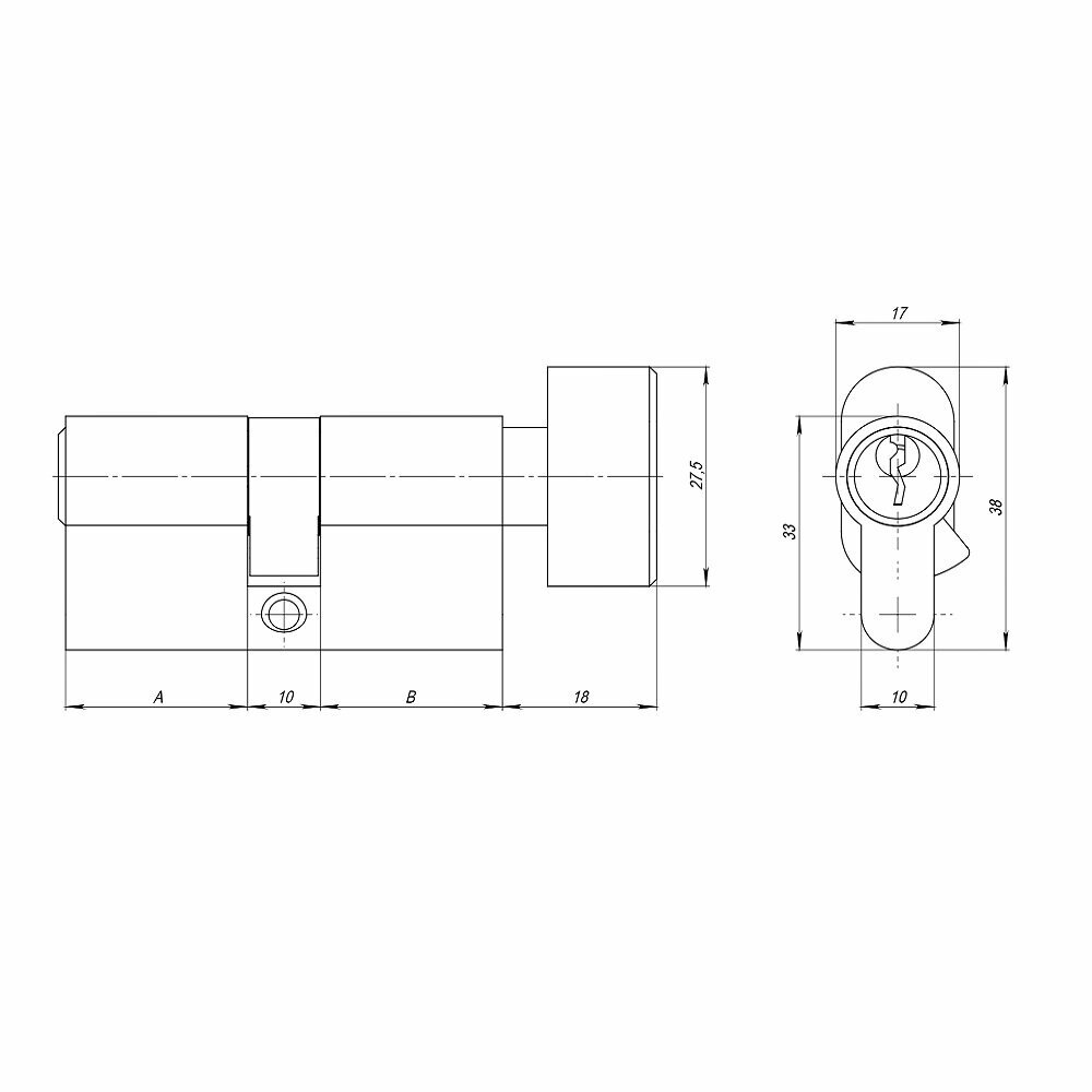 Цилиндровый Ajax (Аякс) механизм (AZ102/60) AZ1002Knob60 (25+10+25) CP хром - фотография № 4