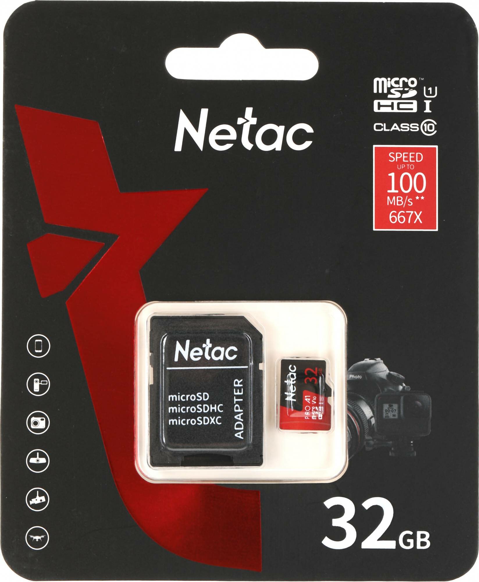 Карта памяти Netac MicroSD 32GB V10A1C10 100Mb/s+adp — фото 12