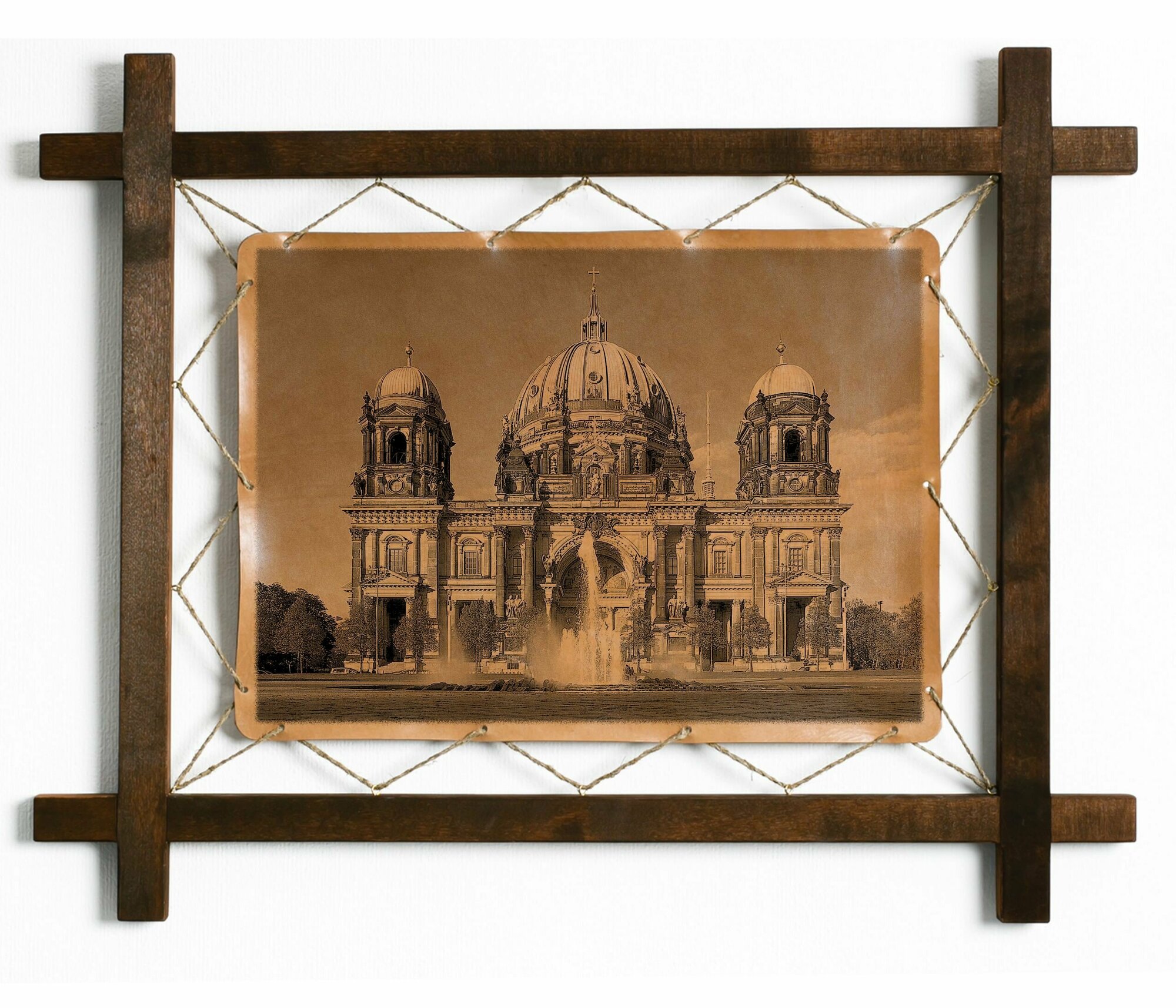 Картина Кафедральный собор в Берлине, Германия, гравировка на натуральной коже в деревянной раме, подарок, BoomGift