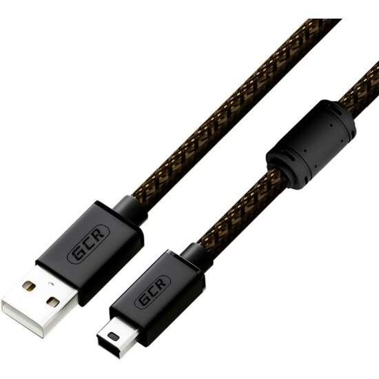 GCR Кабель Gcr PROF 3.0m USB 2.0, AM/mini 5P, черно-прозрачный, ферритовое кольцо, 28/24 AWG, экран, армированный, морозостойкий, -51199